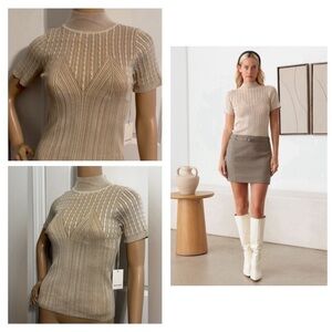 NWT-Mock neck Double Color Patterned Short Sleeve Knit Top